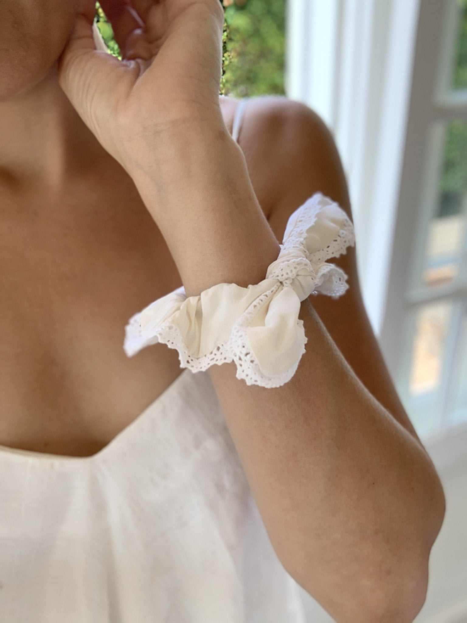 Penelope Silk Bow-Tie Lace Scrunchie