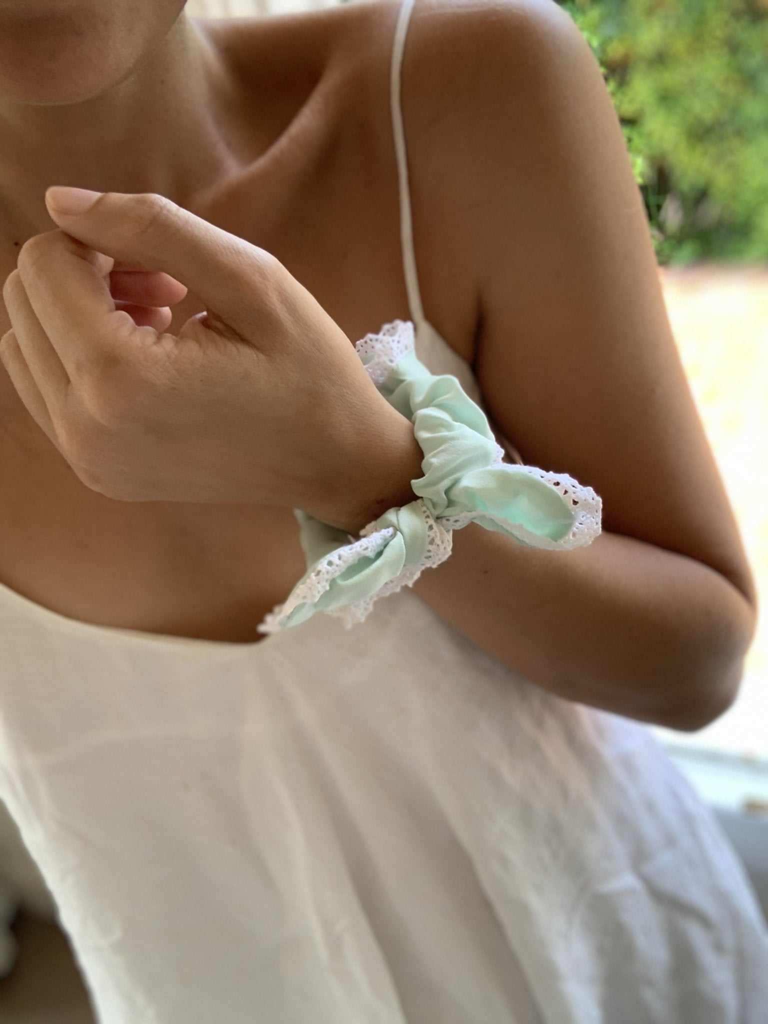Penelope Silk Bow-Tie Lace Scrunchie
