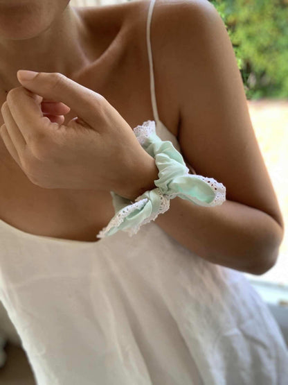 Penelope Silk Bow-Tie Lace Scrunchie