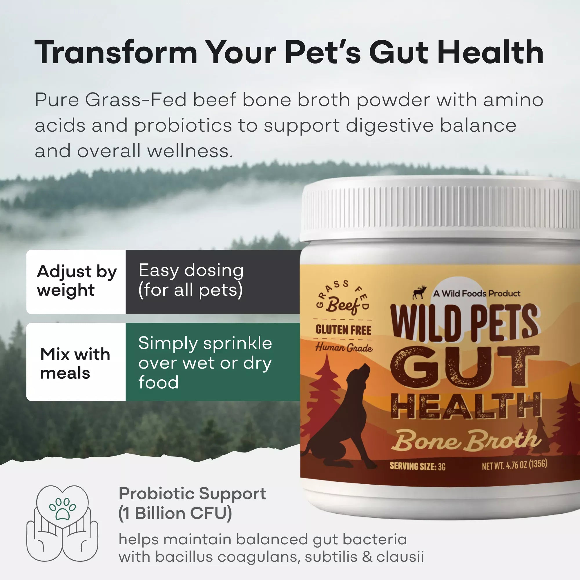 Wild Foods Pets For Dogs | Bone Broth Powder - Canine Gut &amp; Immune Support