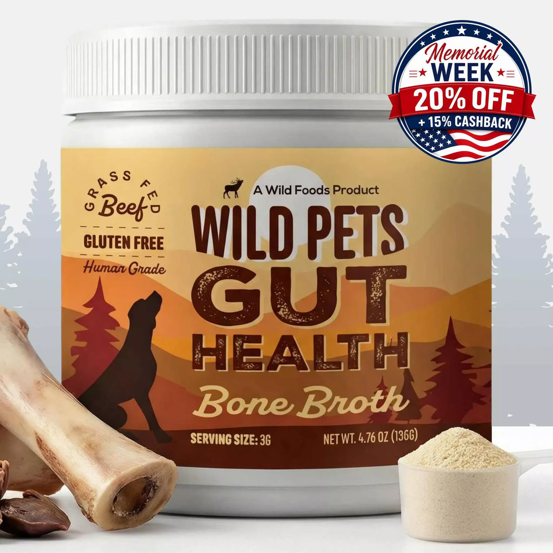 Wild Foods Pets For Dogs | Bone Broth Powder - Canine Gut &amp; Immune Support