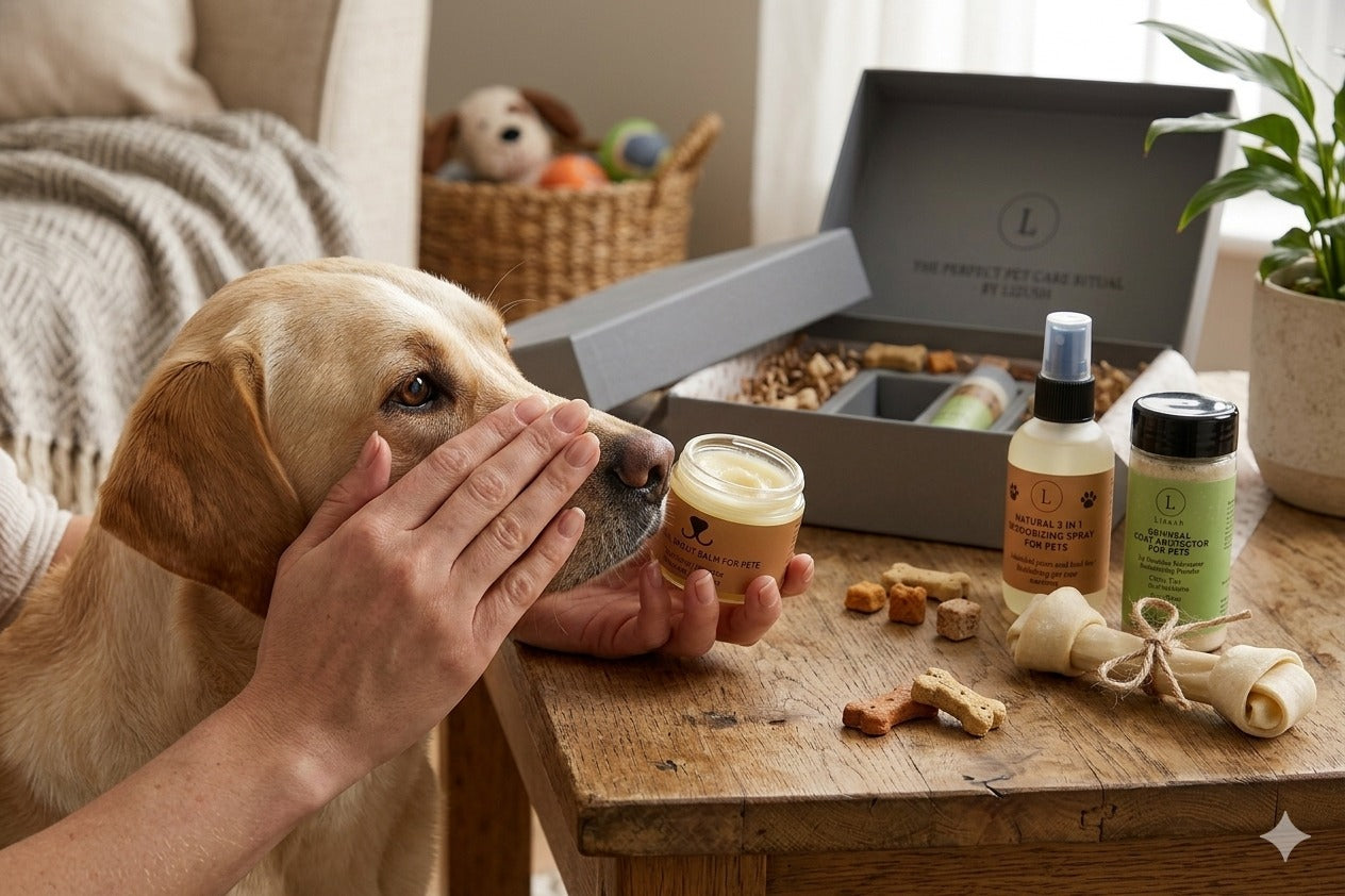 Pet Pampering Gift Box -All-Natural Pet Wellness Kit – Soothing Balms &amp; Herbal Coat Powder