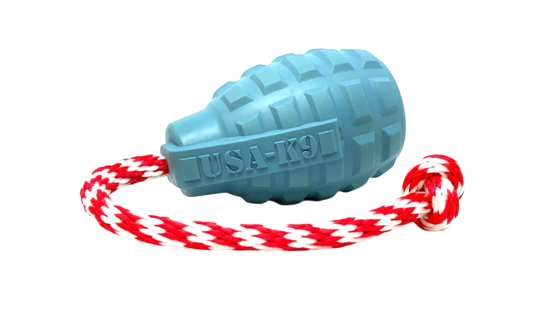 USA-K9 Grenade Shaped Rubber Dog Toy - Chew, Treat Dispenser &amp; Tug Toy | USA