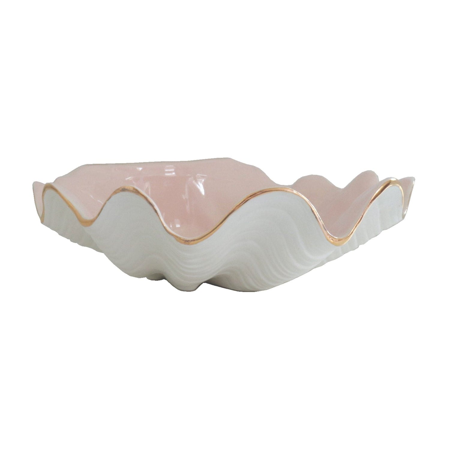 Ruby Clay Company Accessory Set of 2 / Pink Clam Shell Bowl with 22K Gold Accent