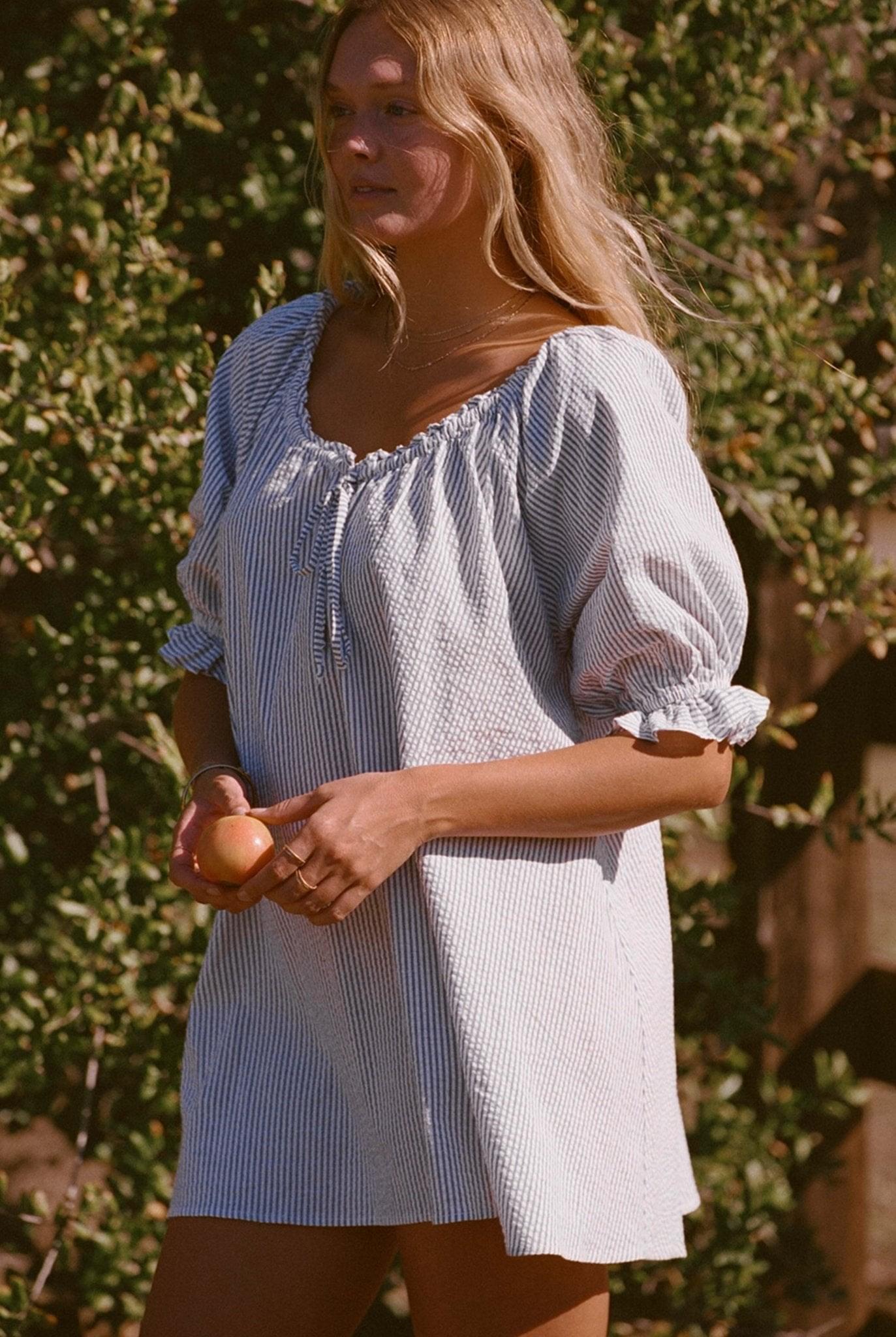 Portofino Seersucker Dress - Blue &amp; White