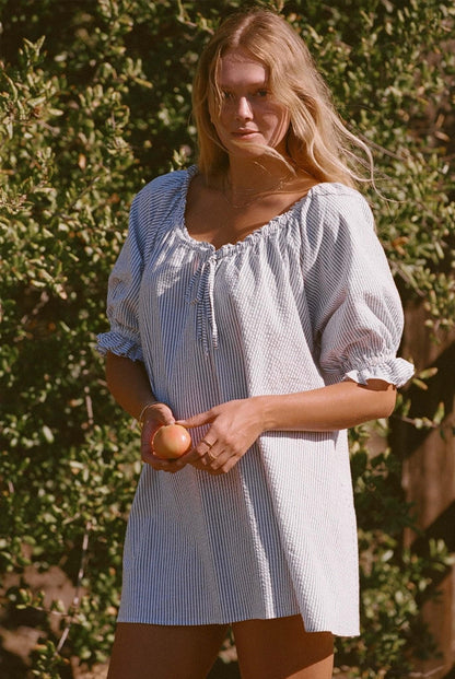 Portofino Seersucker Dress - Blue &amp; White