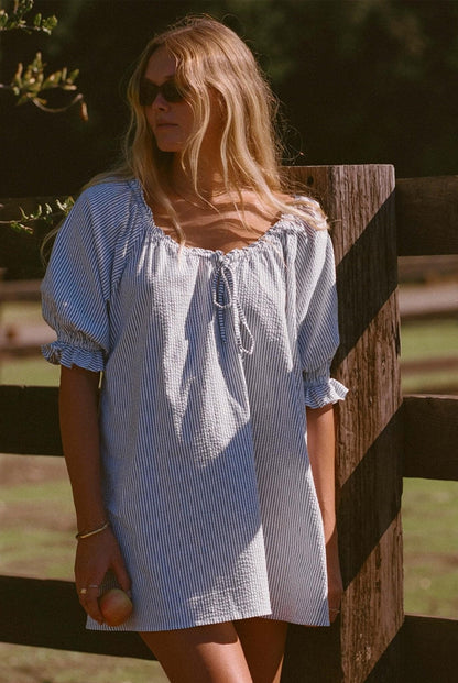 Portofino Seersucker Dress - Blue &amp; White
