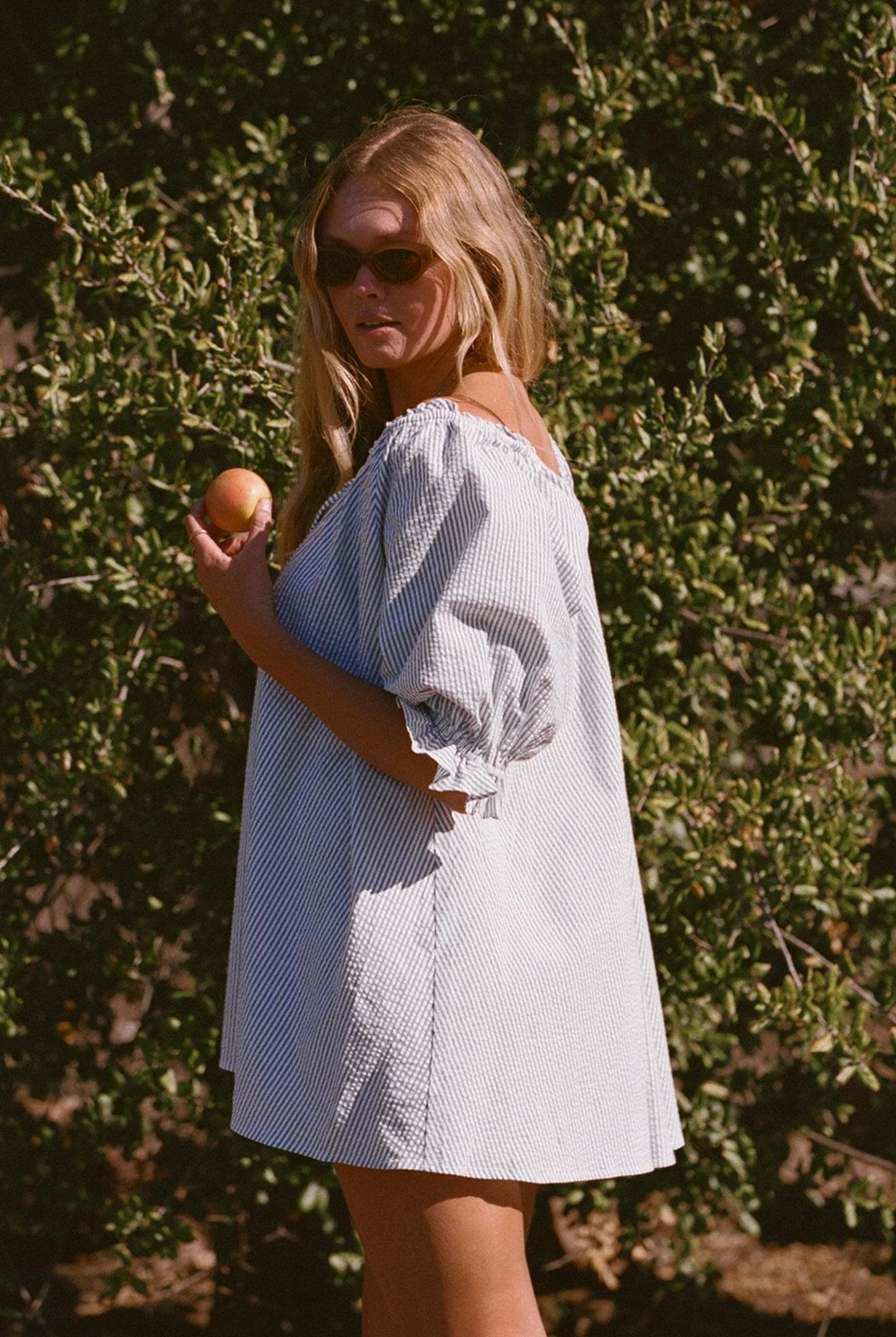 Portofino Seersucker Dress - Blue &amp; White