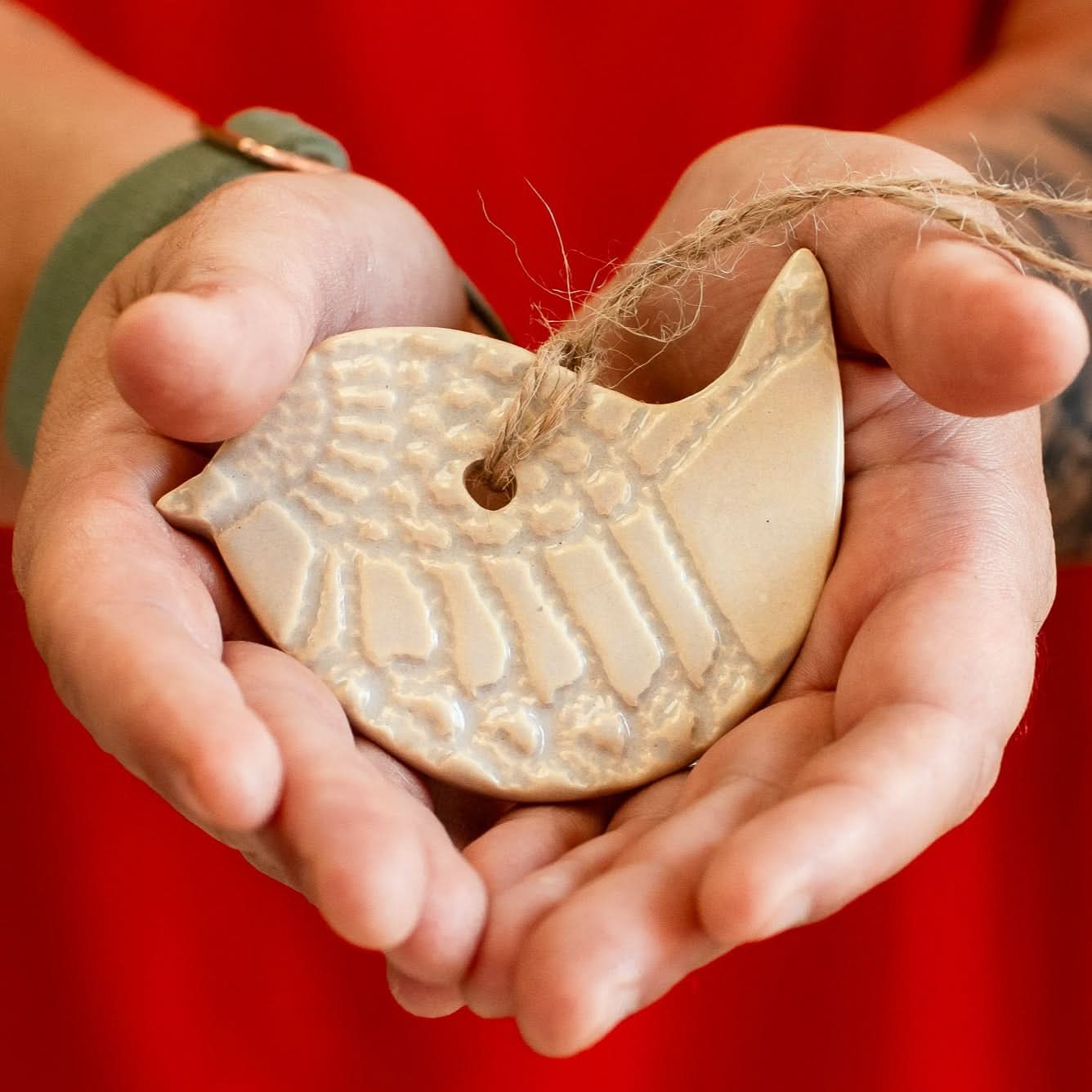 prodigalpottery Ceramic Oyster Shell Bird Ornament