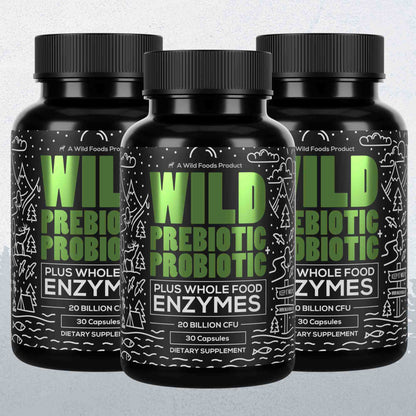 Wild Foods Supplements 3x - 90 caps (Save $7!) Prebiotics &amp; Probiotics, 30 servings – Gut Health &amp; Digestion Support
