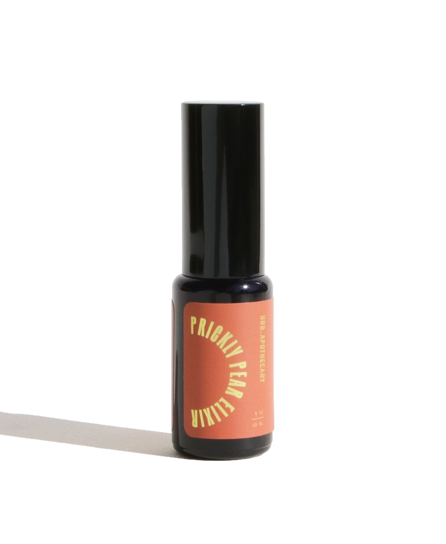 Small bottle with a red label on a white background