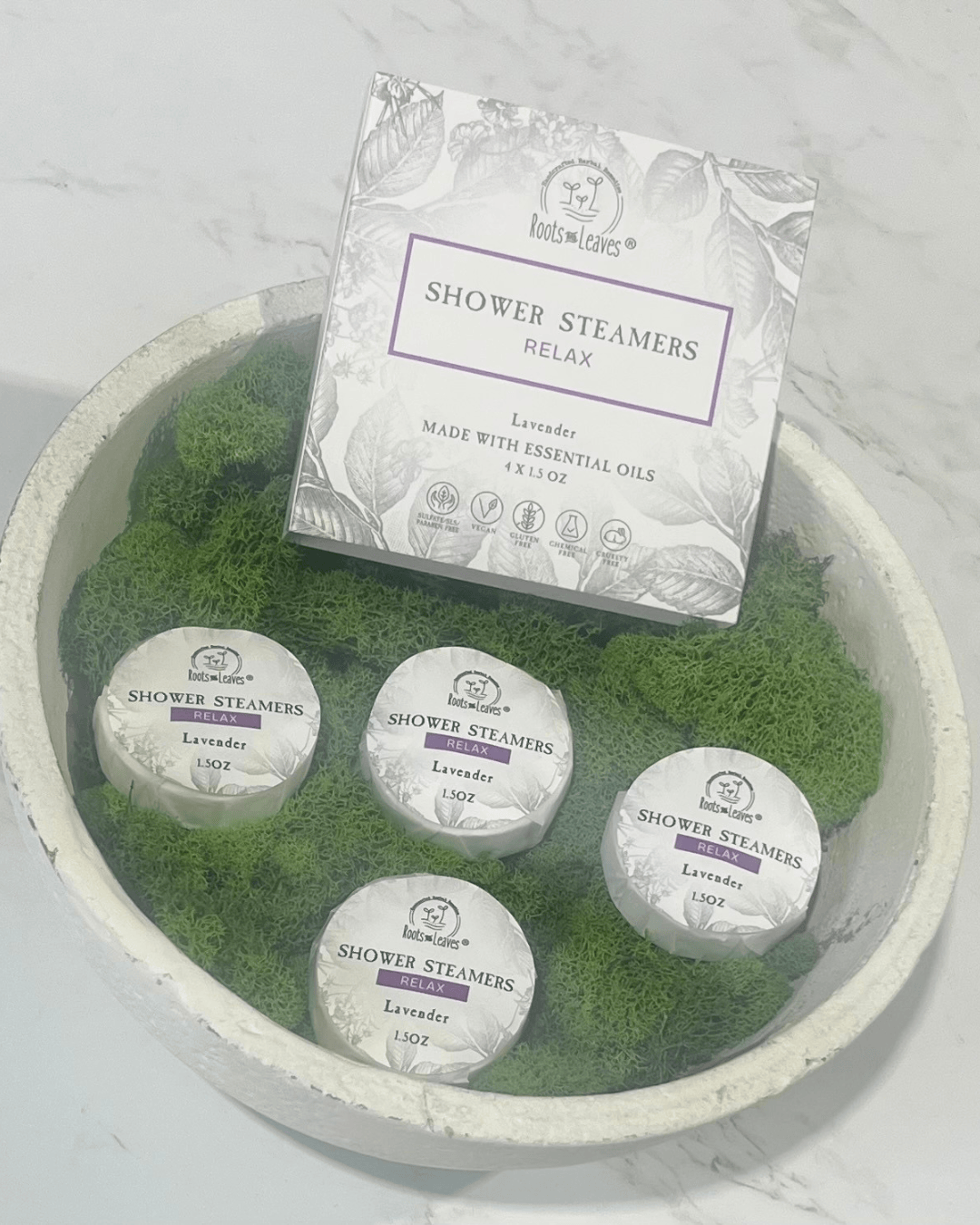 Roots and Leaves, LLC Relax - Lavender Shower Steamer &amp; Bath Bomb
