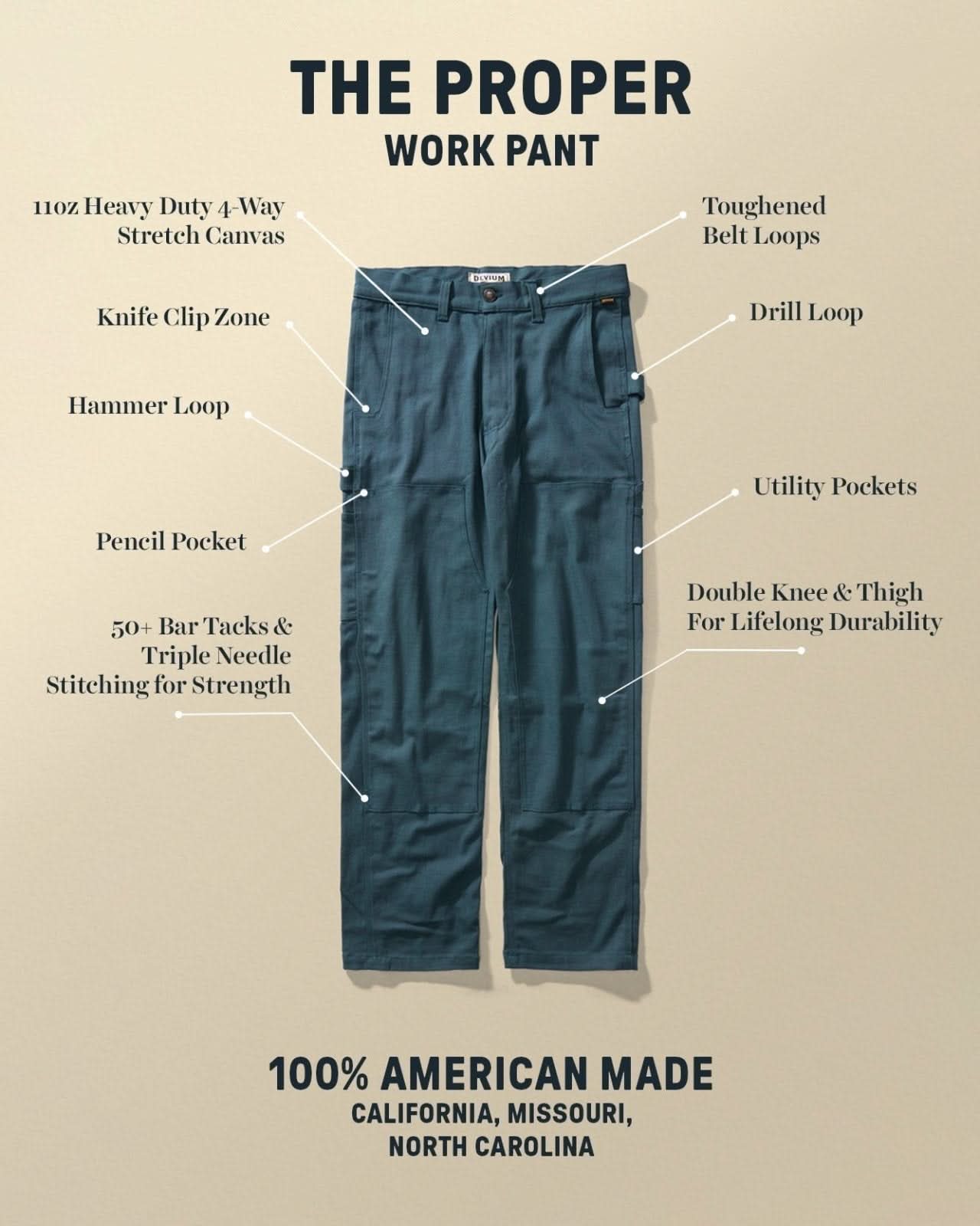 Devium Bottoms Proper Canvas Work Pant