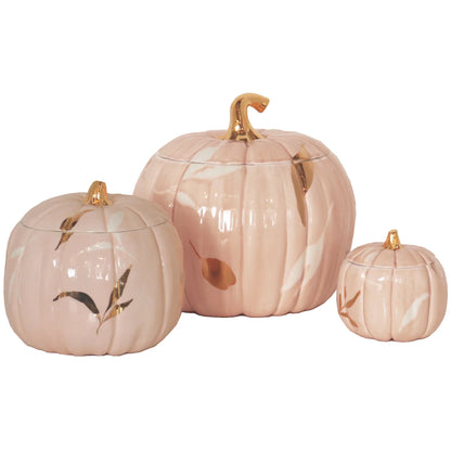 Layered Leaves Pumpkin Jars with 22K Gold Accents in Blush