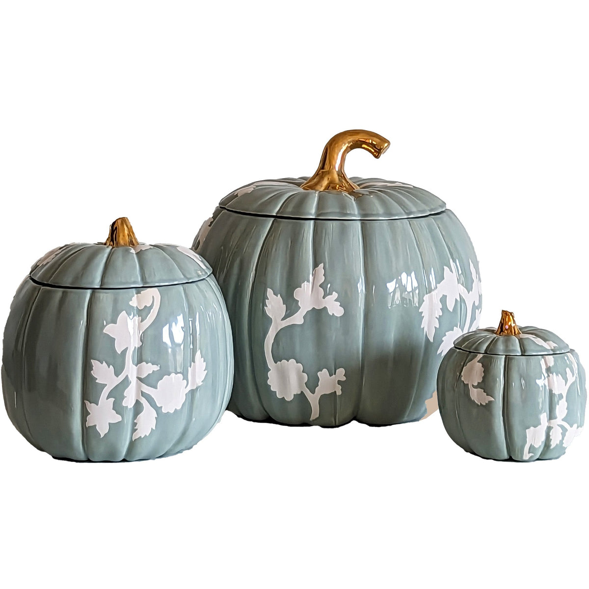 Chinoiserie Pumpkin Jars with 22K Gold Accents in Lamb&