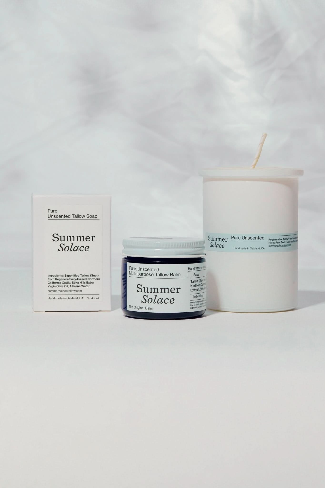 Summer Solace Tallow Gift Sets Pure Collection with Small Balm (60ml) Pure Unscented – Slow Body Care® Collection with Regenerative Tallow® Bundle