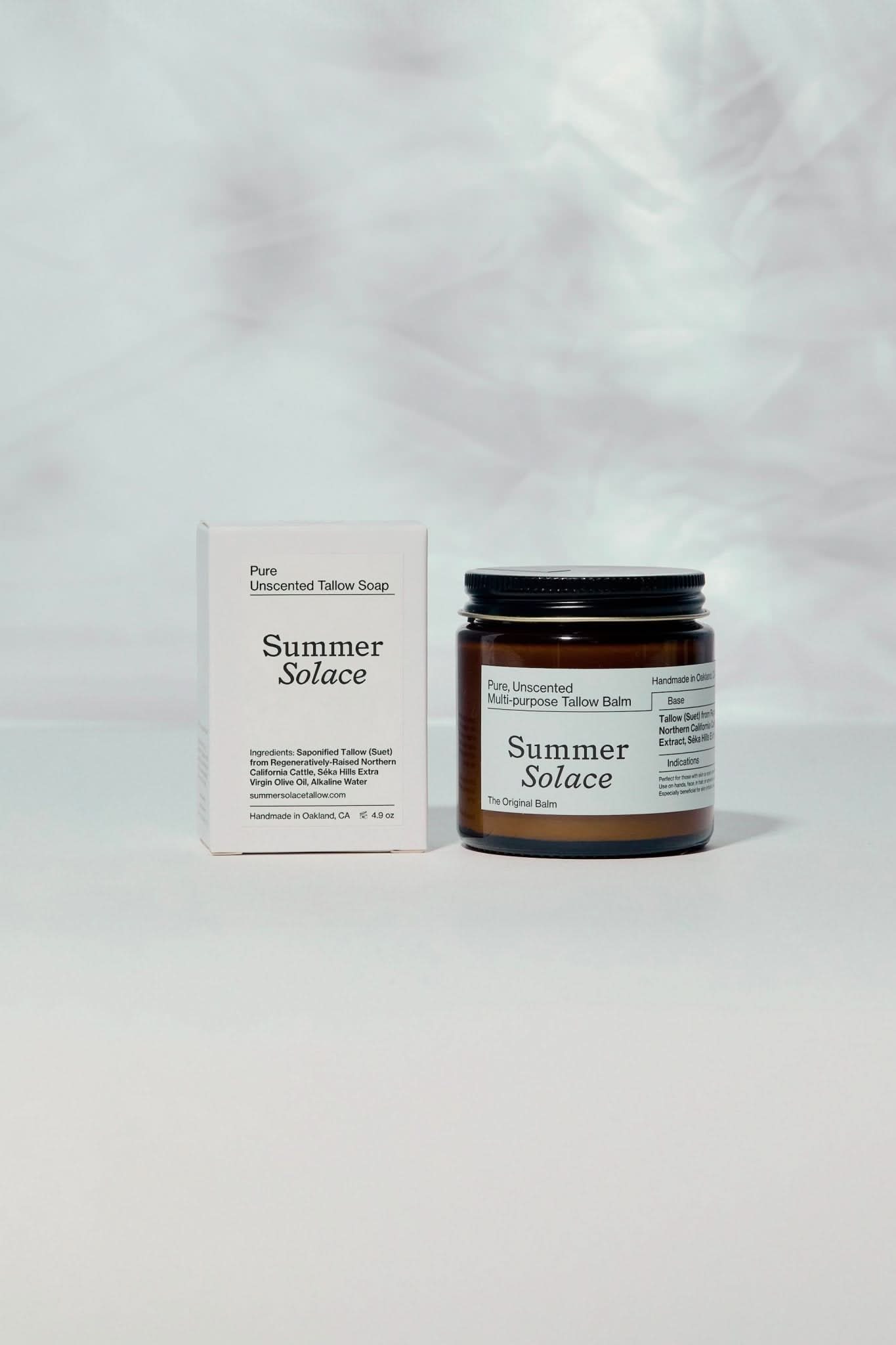 Summer Solace Tallow Tallow Balm Large Pure Balm + Pure Soap Pure Unscented – Slow Body Care® Set with Regenerative Tallow® Bundle
