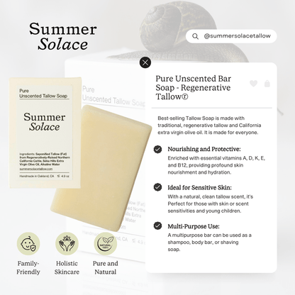 Pure Unscented – Tallow Bar Soap for Sensitive Skin - My American Goods