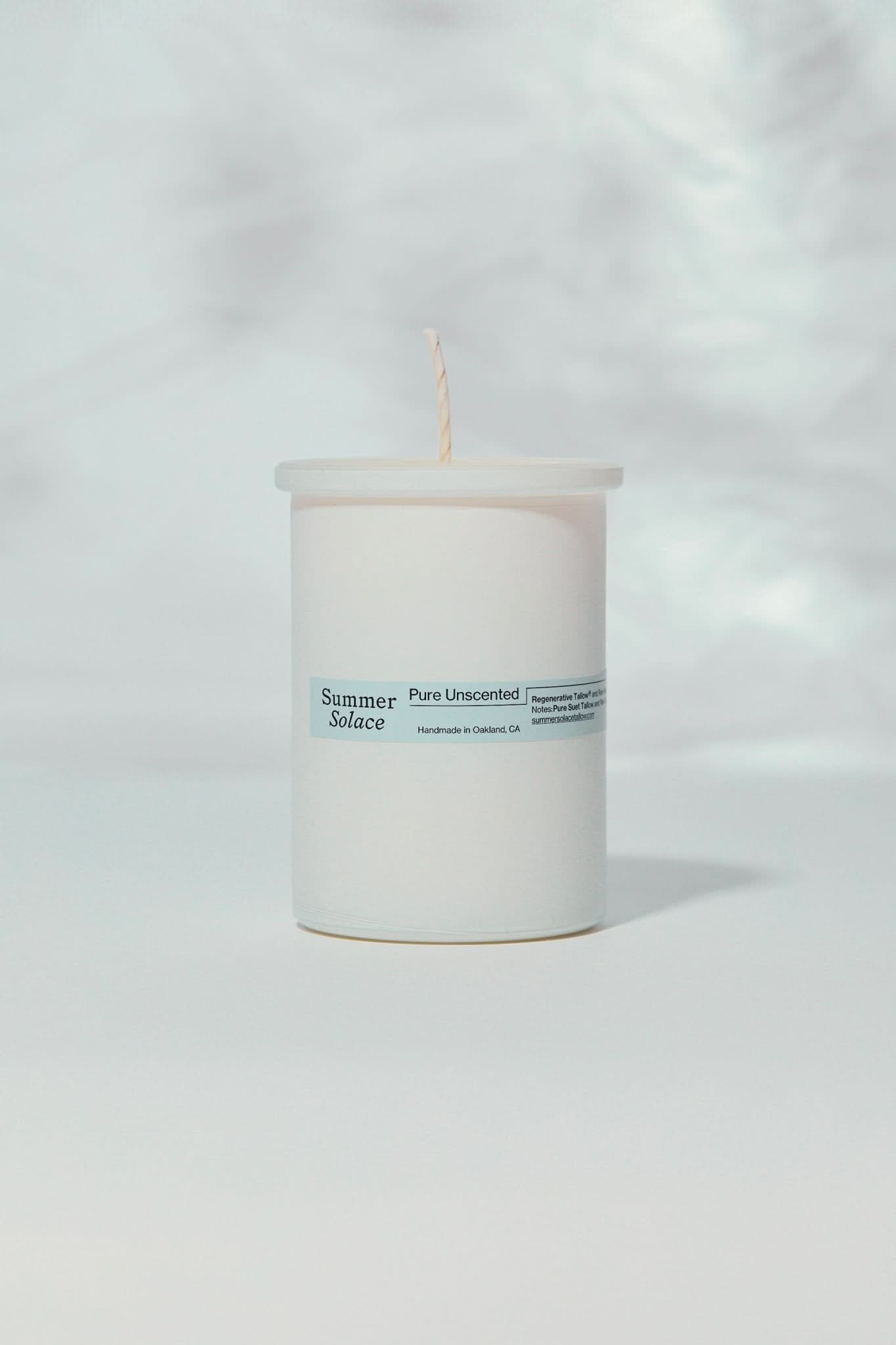 Summer Solace Tallow Tallow Candle Full Size 6 oz / No Cork Pure Unscented Tallow Candle – Regenerative Suet &amp; Beeswax | 6 oz
