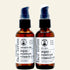 Two bottles of face serum with labels on a white background