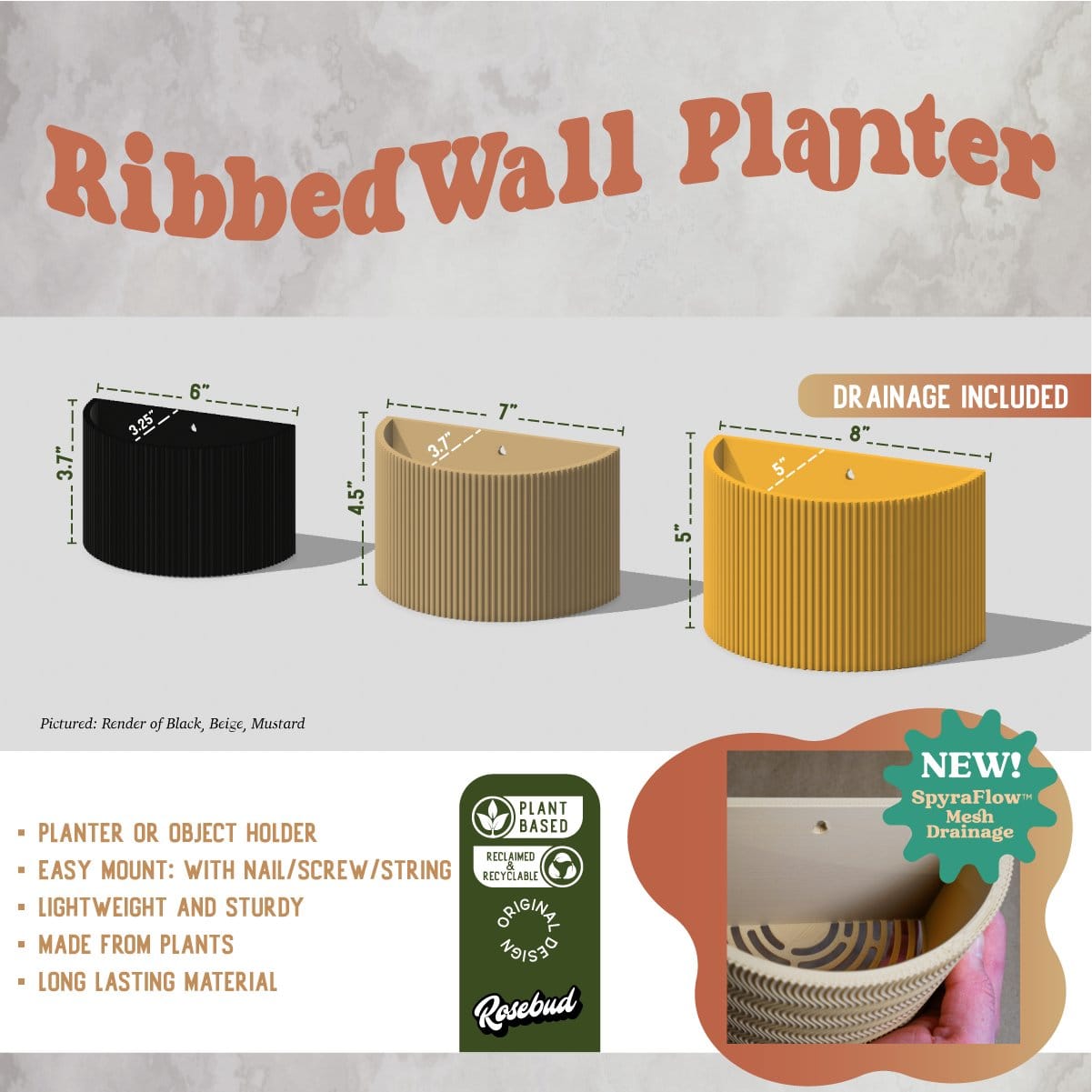 Rosebud HomeGoods Wall Planter Ribbed Wall Planter