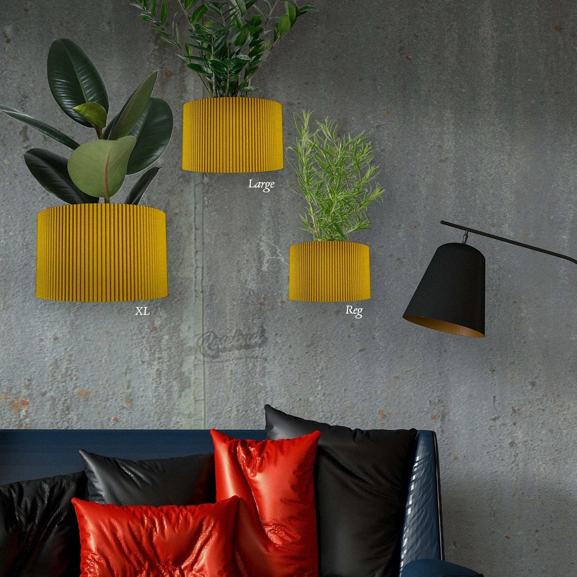 Rosebud HomeGoods Wall Planter Reg / Mustard / With Drainage Ribbed Wall Planter