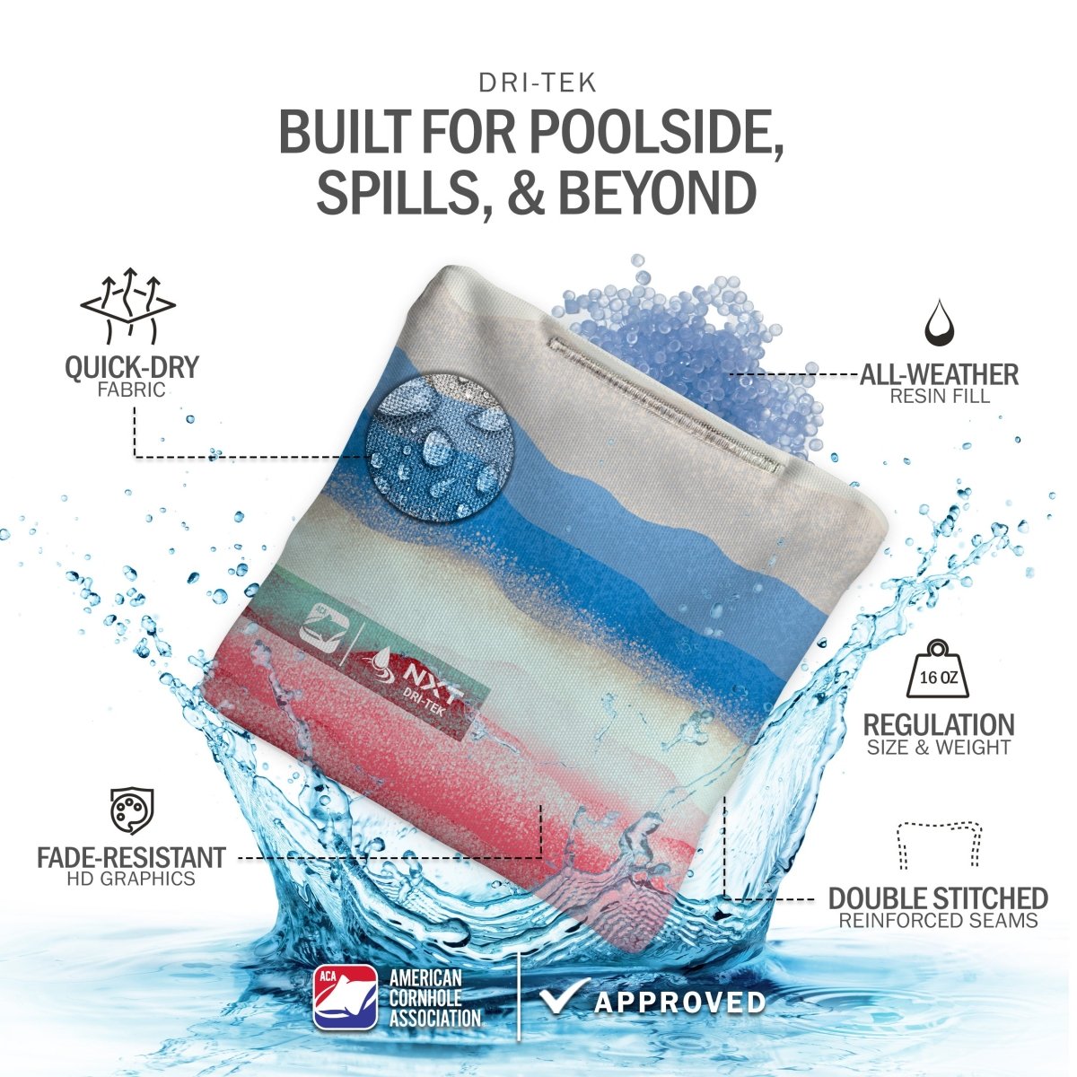 Rippling Stripes Red Blue NXT Dri-Tek Cornhole Bags