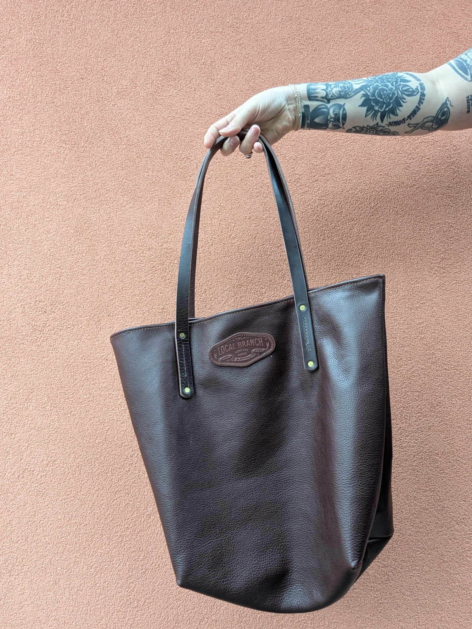 The Local Branch Leather Tote Bag Small Batch Classic Carryall Tote - USA Made