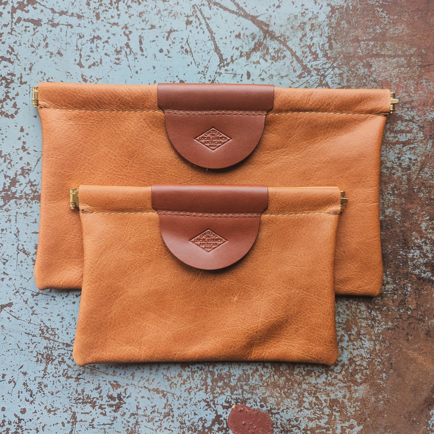 The Local Branch Leather Clutch Caramel / Small Pop Pouch Clutch - USA Made