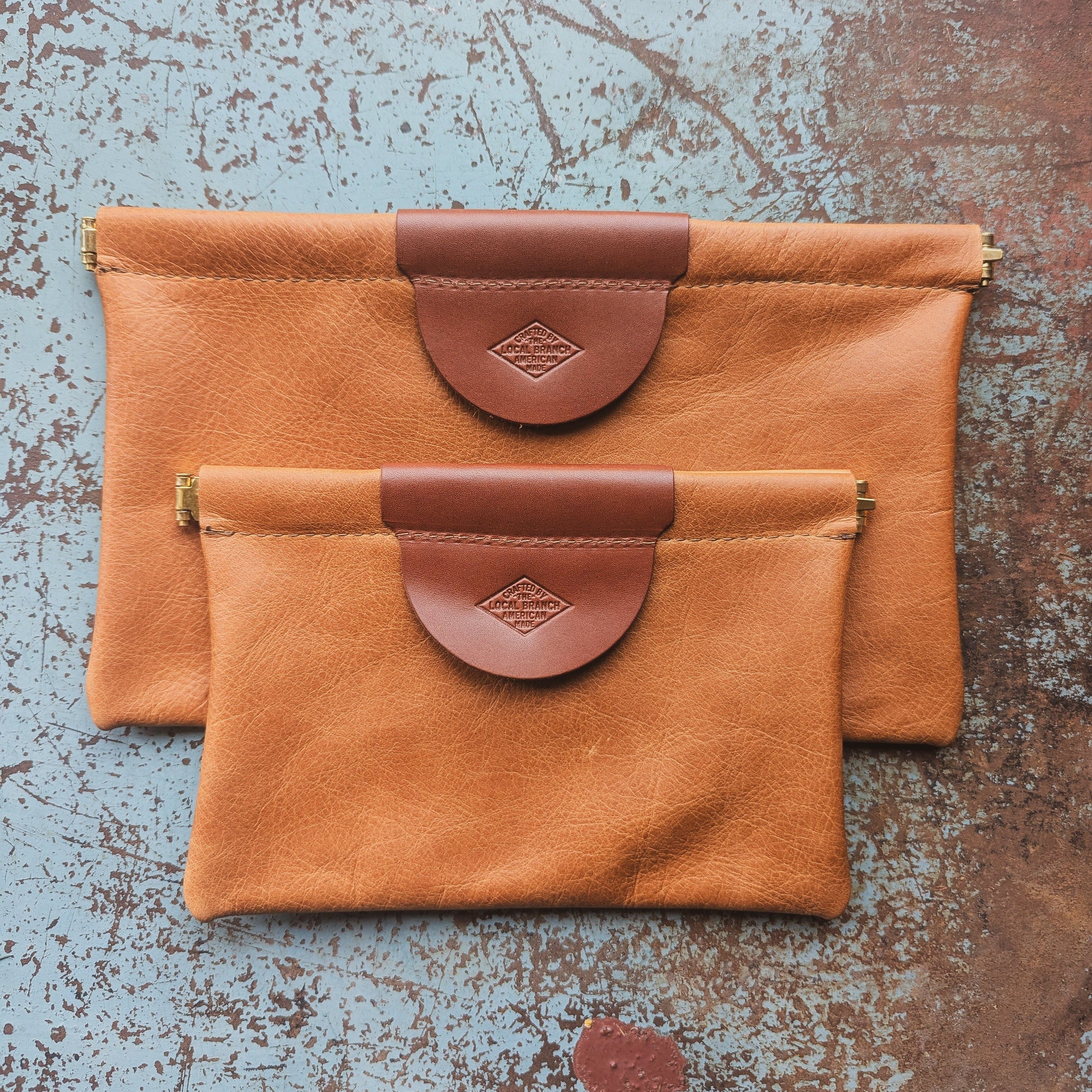 The Local Branch Leather Clutch Caramel / Small Pop Pouch Clutch - USA Made