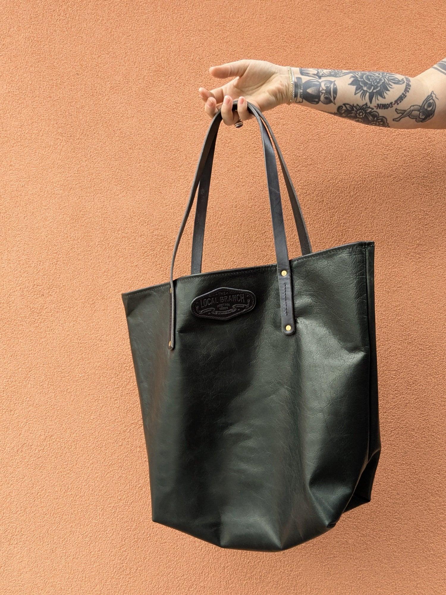 The Local Branch Leather Tote Bag Dark Green Small Batch Classic Carryall Tote - USA Made