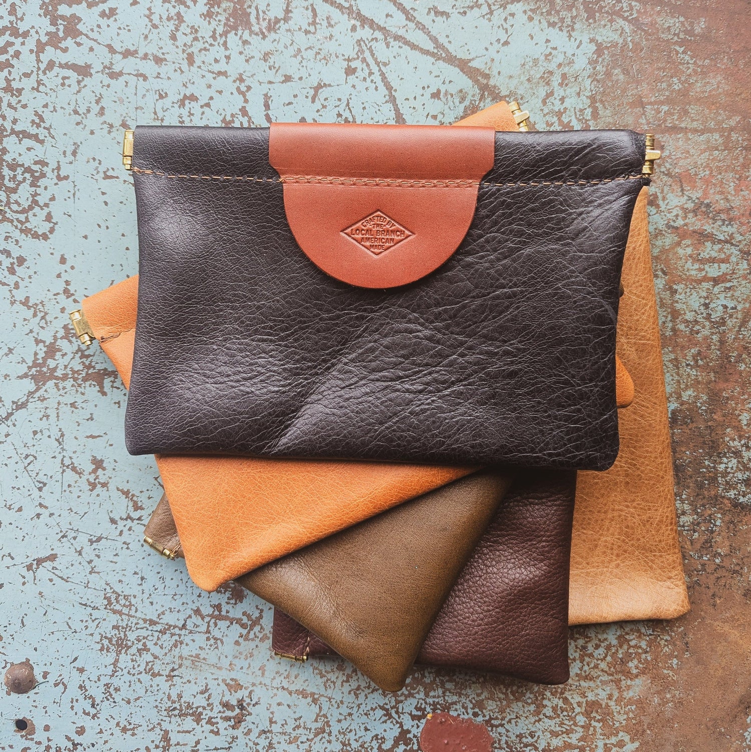The Local Branch Leather Clutch Pop Pouch Clutch - USA Made