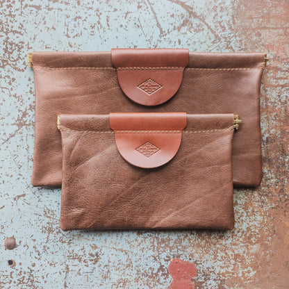 The Local Branch Leather Clutch Distressed brown / Small Pop Pouch Clutch - USA Made
