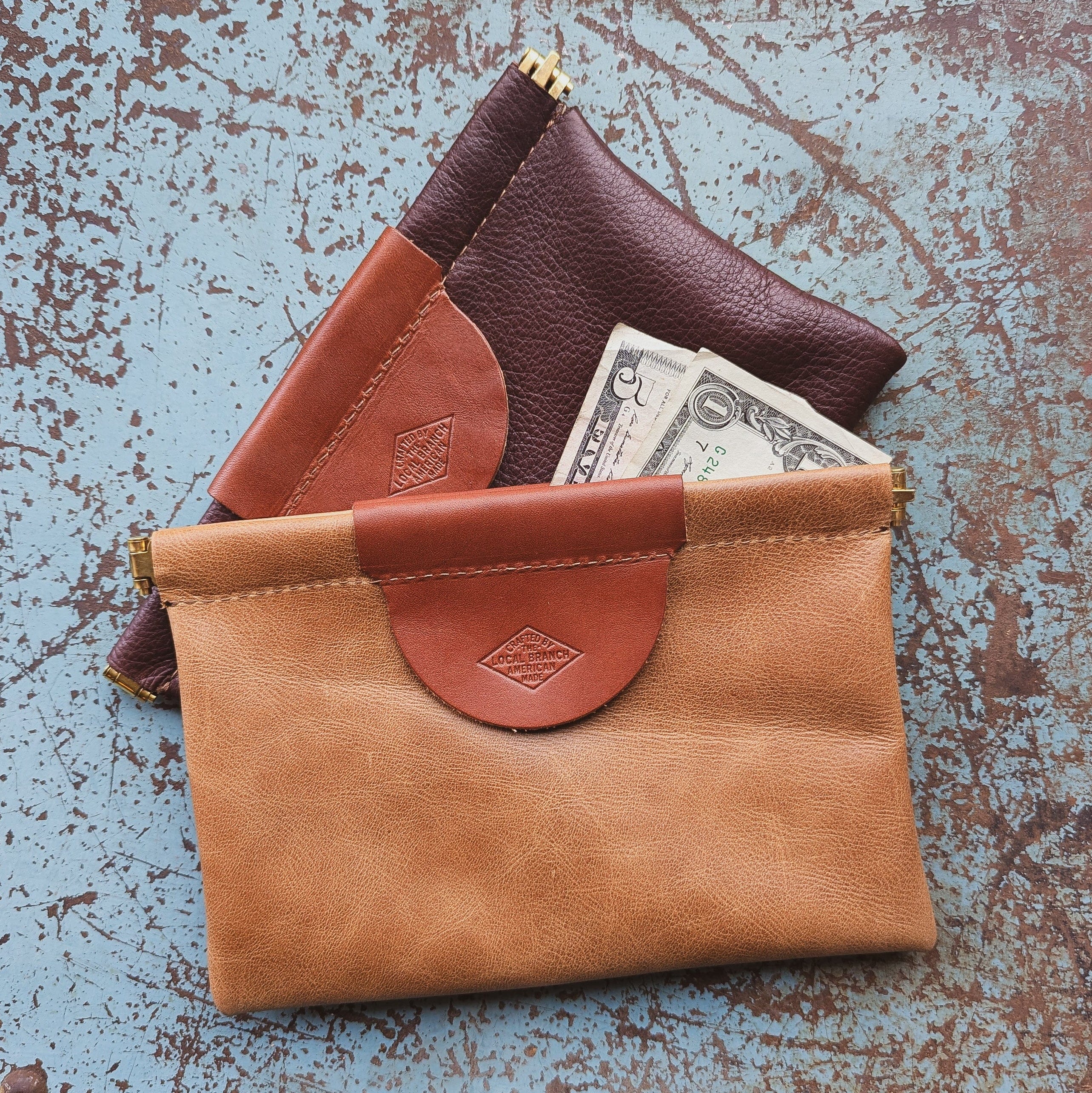 The Local Branch Leather Clutch Pop Pouch Clutch - USA Made