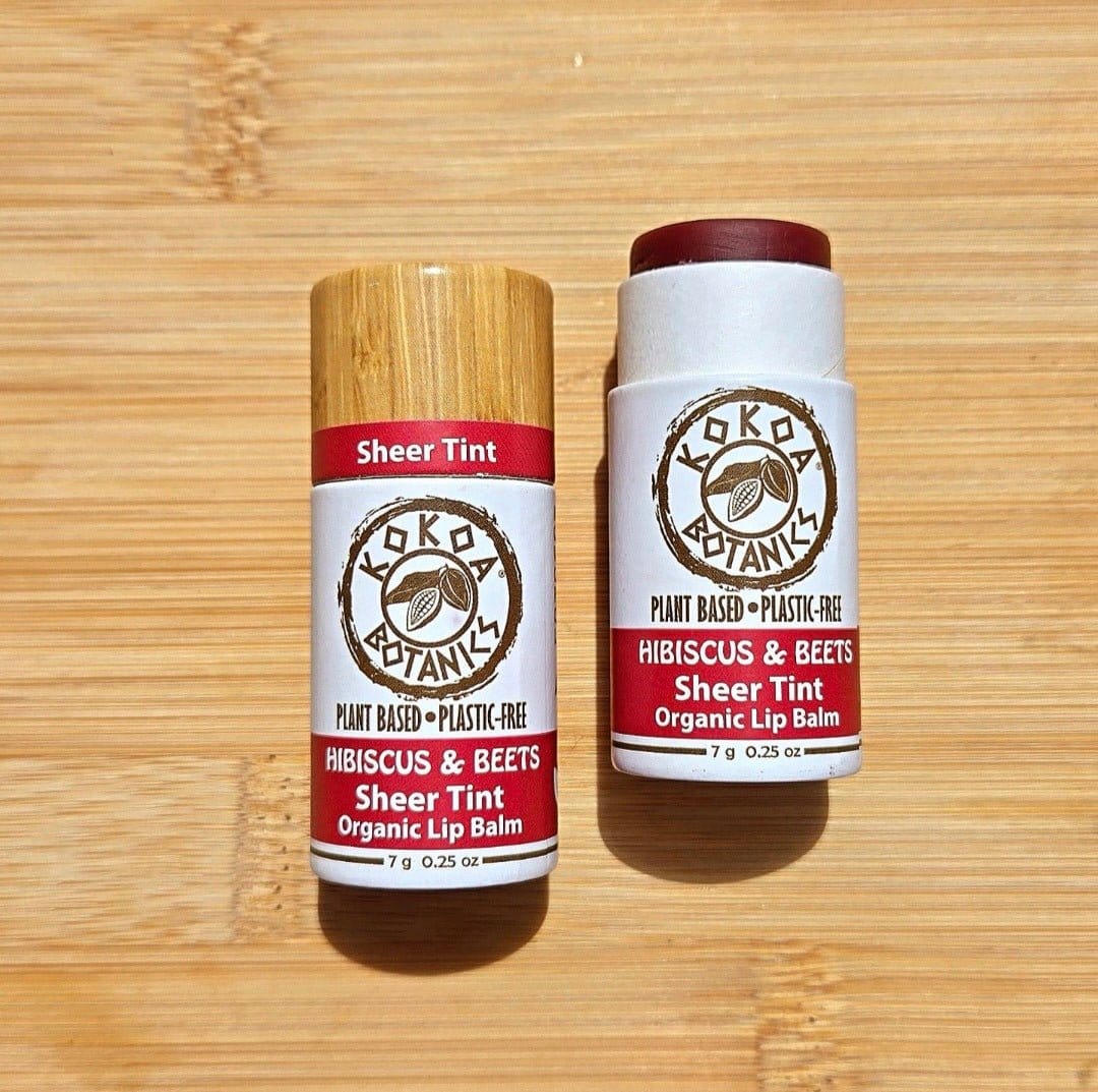 KOKOA BOTANICS Natural Sheer Tint Lip Balm - Hibiscus and Beets - Vegan - Plastic-Free