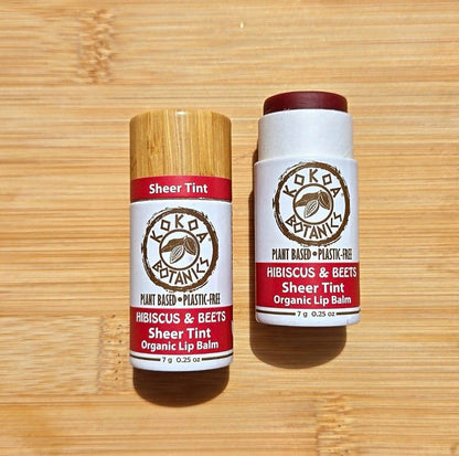 KOKOA BOTANICS Natural Sheer Tint Lip Balm - Hibiscus and Beets - Vegan - Plastic-Free