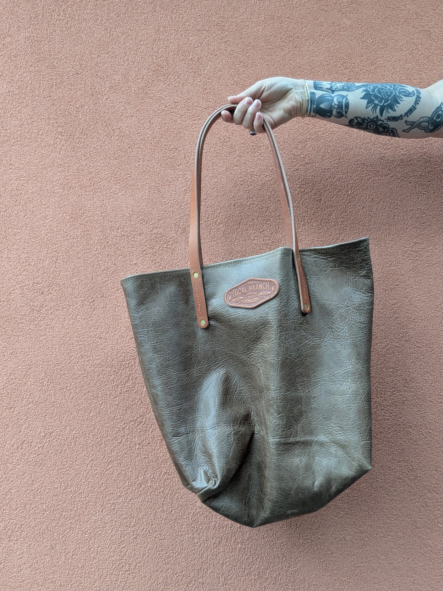 The Local Branch Leather Tote Bag Whiskey Small Batch Classic Carryall Tote - USA Made