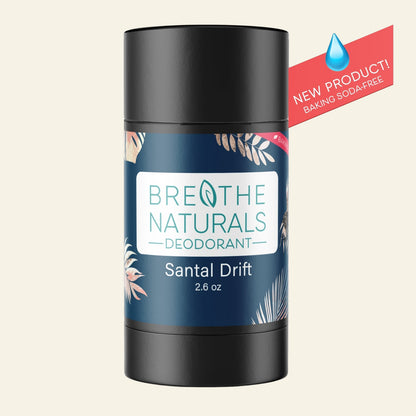 Breathe Naturals deodorant stick with a blue label on a white background