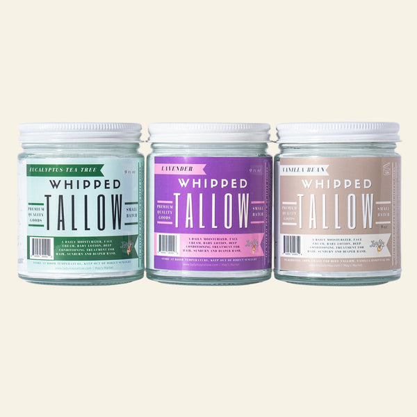Whipped Tallow Trio - 9oz - Lavender, Vanilla, Eucalyptus Premium Quality All Natural Gift Box by The Lady May - My American Goods
