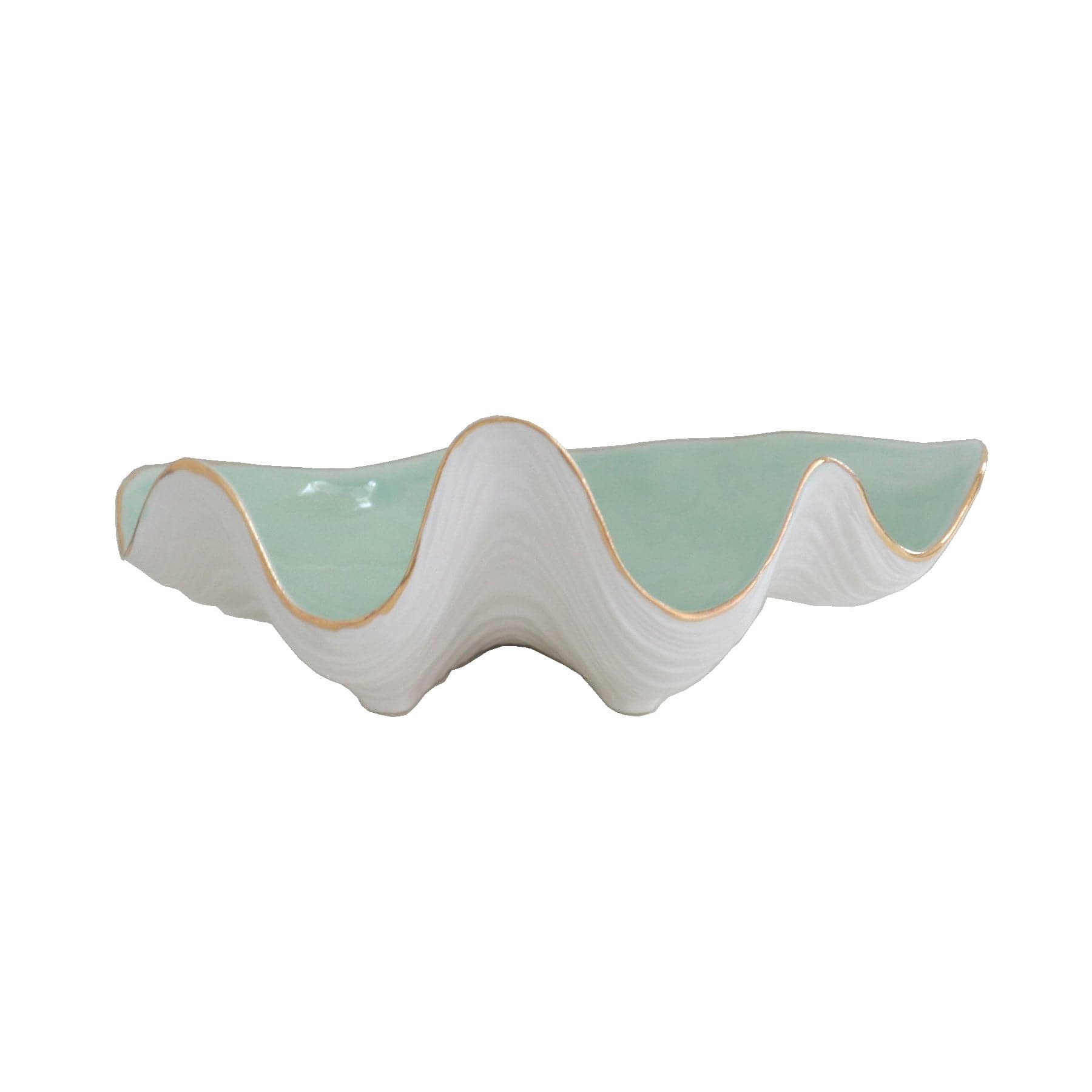 Ruby Clay Company Accessory Large / Sea Glass Clam Shell Bowl with 22K Gold Accent