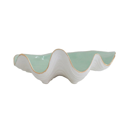 Ruby Clay Company Accessory Large / Sea Glass Clam Shell Bowl with 22K Gold Accent