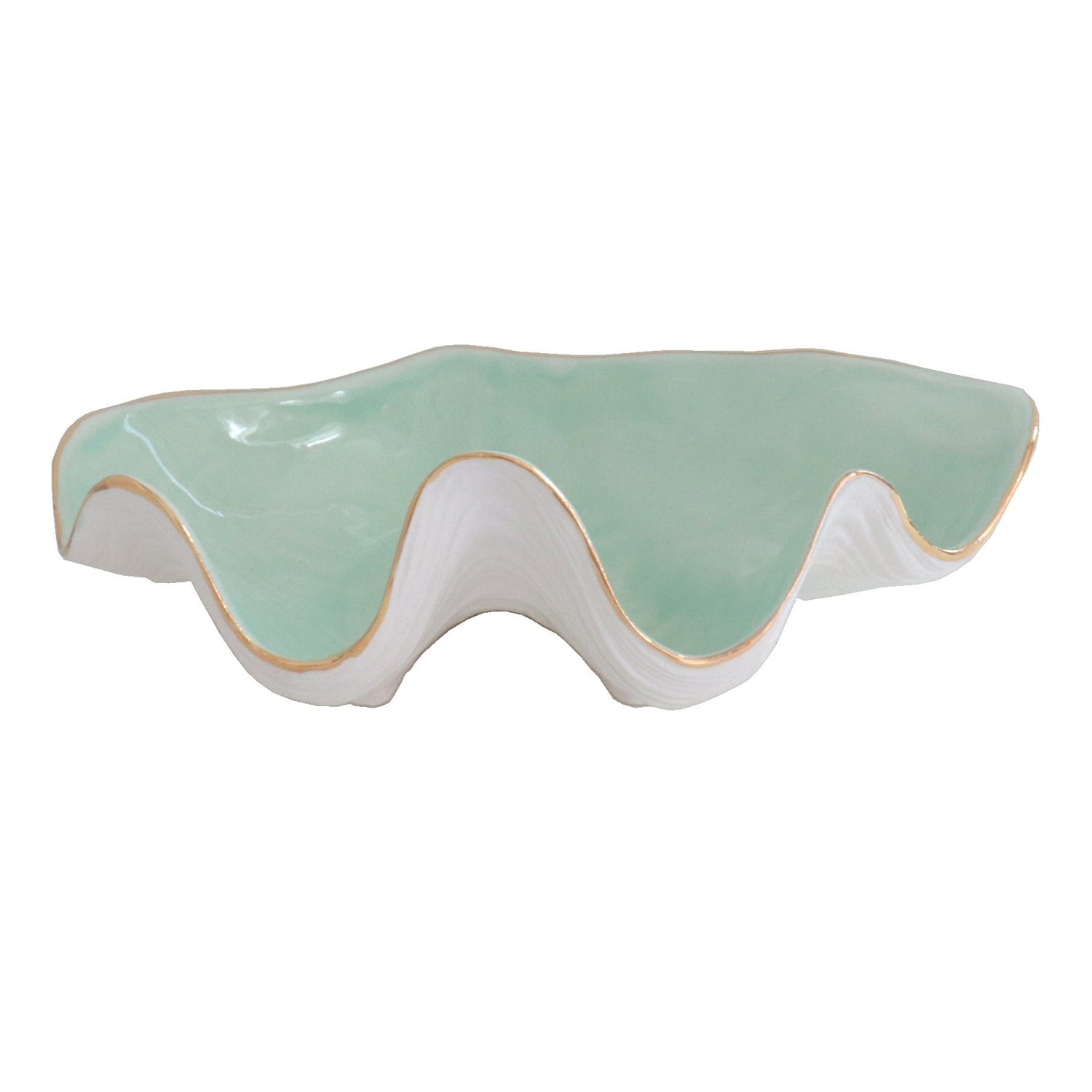 Ruby Clay Company Accessory Small / Sea Glass Clam Shell Bowl with 22K Gold Accent