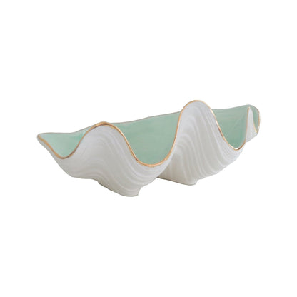 Ruby Clay Company Accessory Set of 2 / Sea Glass Clam Shell Bowl with 22K Gold Accent