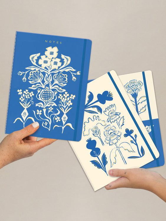 Blue Flowers Bouquet Sewn Trio Notebook Set - My American Goods