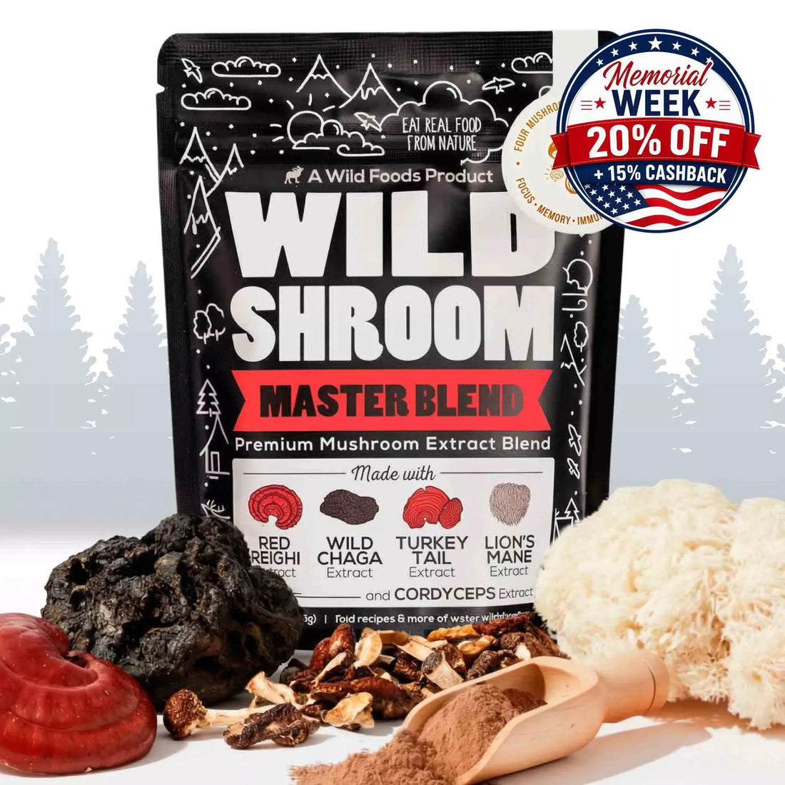 Wild Foods Mushrooms Master Mushrooms Blend, 110 servings – Immune Boosting Adaptogenic Mushrooms