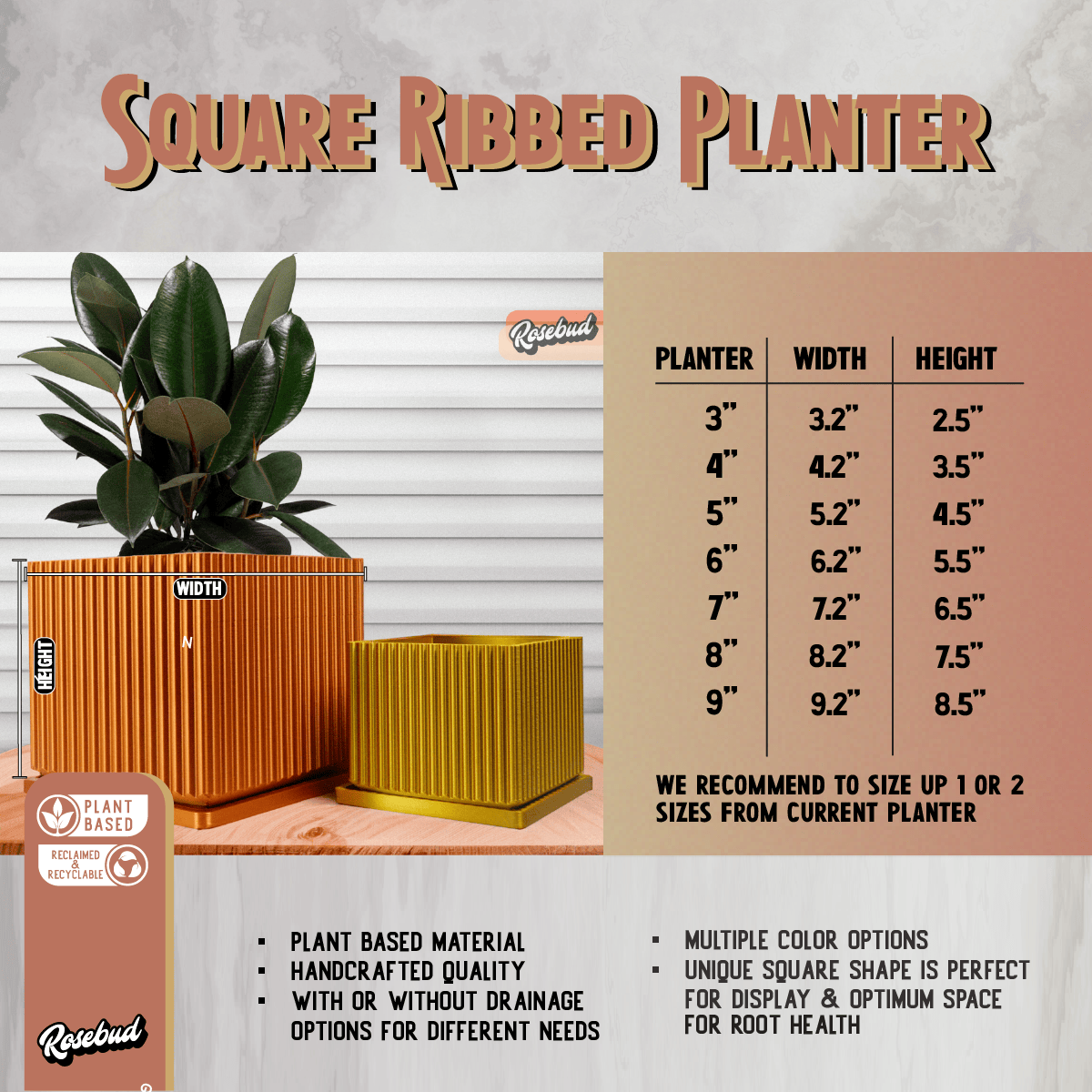 Rosebud HomeGoods Desert Vista Planter Pot - Perfect Fit Drip Tray, Mesh Drainage