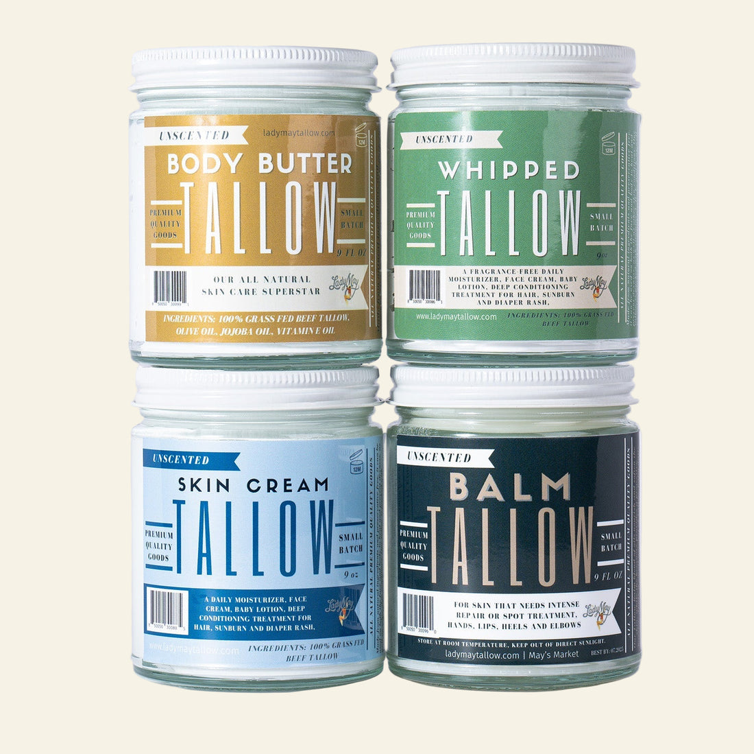 Natural Beef Tallow Skincare Collection - Lotion, Butter, Balm &amp; Whipped