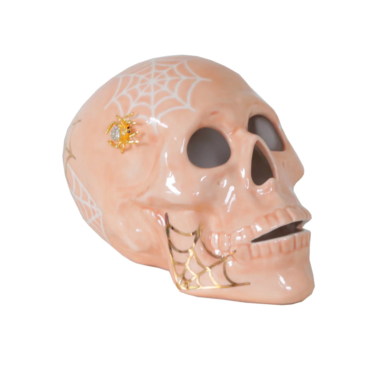 "Mr. Bones and Charlotte" Skull Decor with 22K Gold Accents- Sheer Orange