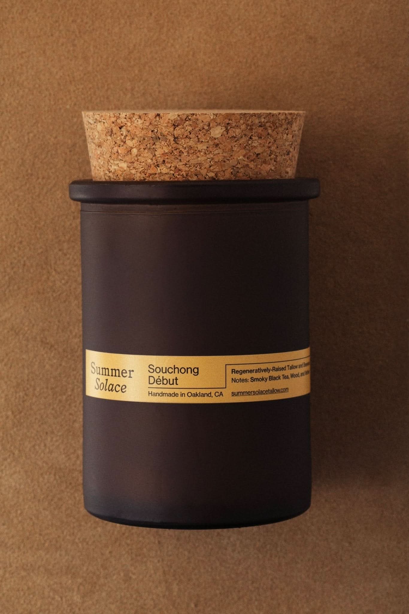 Summer Solace Tallow Tallow Candle Full Size 6 oz / Yes Add Cork- Full Size Candle Souchong Debut – Tallow Candle with Black Tea Absolute &amp; Vetiver | 6 oz
