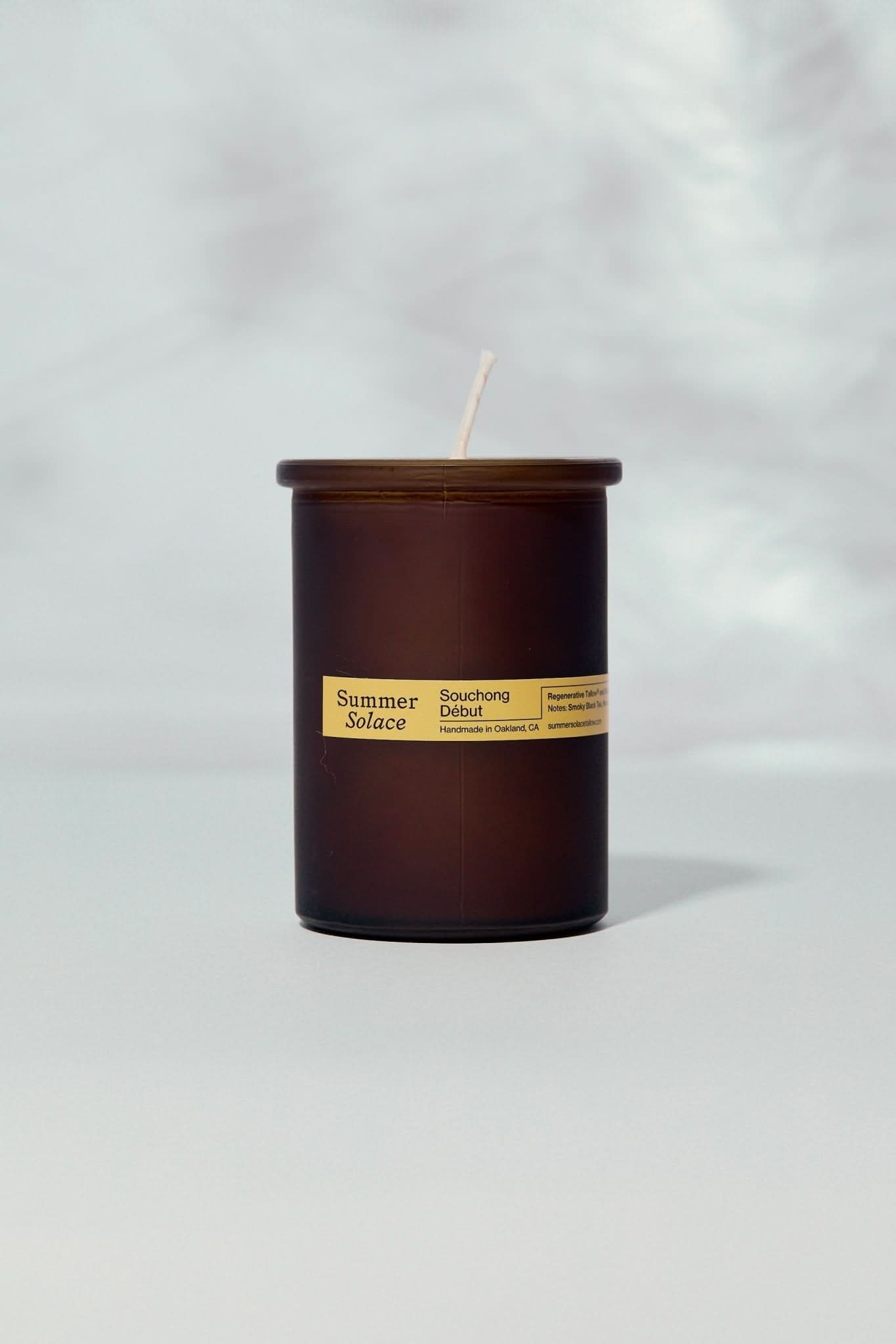 Summer Solace Tallow Tallow Candle Full Size 6 oz / No Cork Souchong Debut – Tallow Candle with Black Tea Absolute &amp; Vetiver | 6 oz